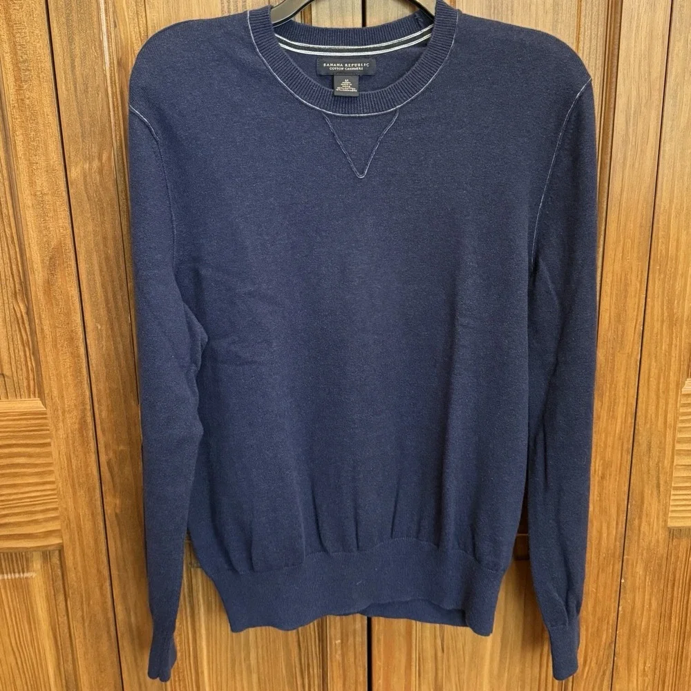 Banana Republic Cotton Cashmere Sweater‎ Blue Crewneck Pullover Old Money Mens M